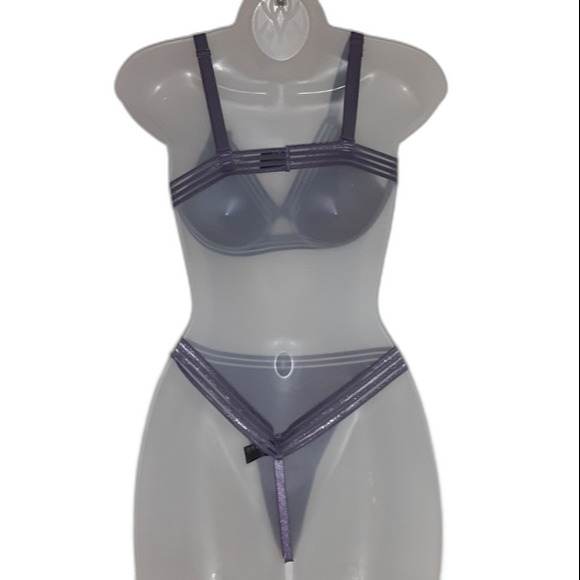 Youmita Medium Gray Ridge Semi-Sheer Bralette & Mesh Lace G String - Picture 6 of 13